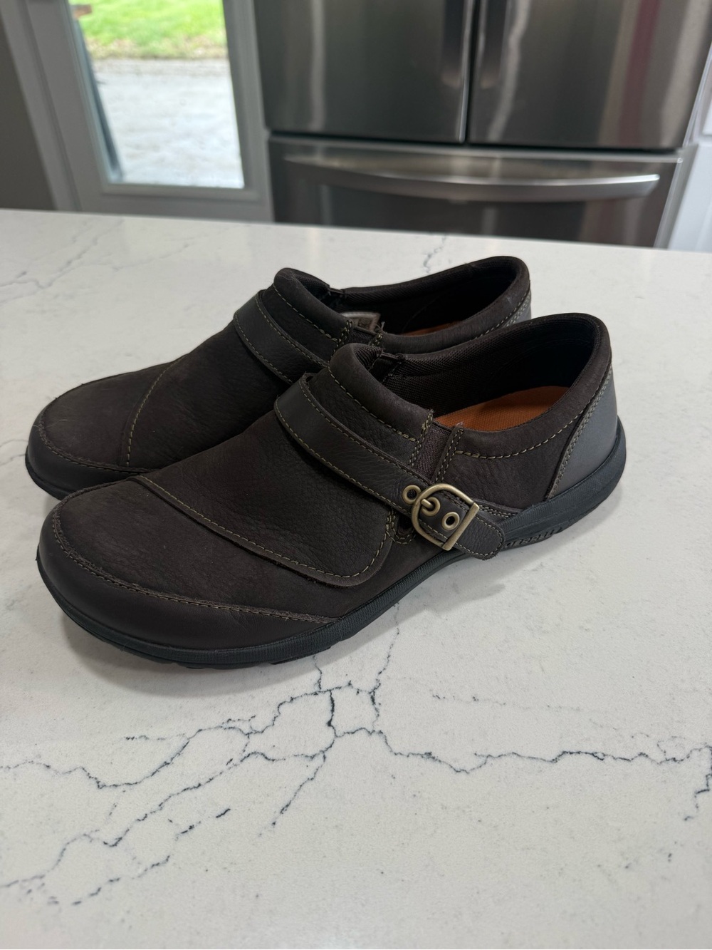 Merrell Leather Suede Mary Jane Flats Buckle Women's Brown Size 9.5